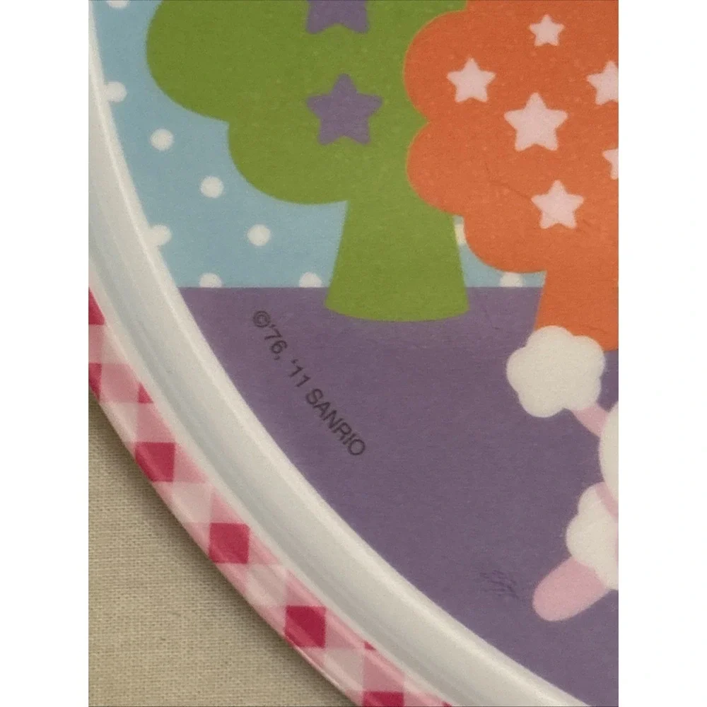 Hello Kitty Sanrio 8in Melamine Plate Zak Designs Poodle Rainbow Gingham Pink